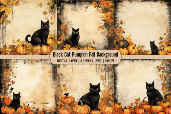 Download Black Cats Pumpkins Fall Background - Black Collection