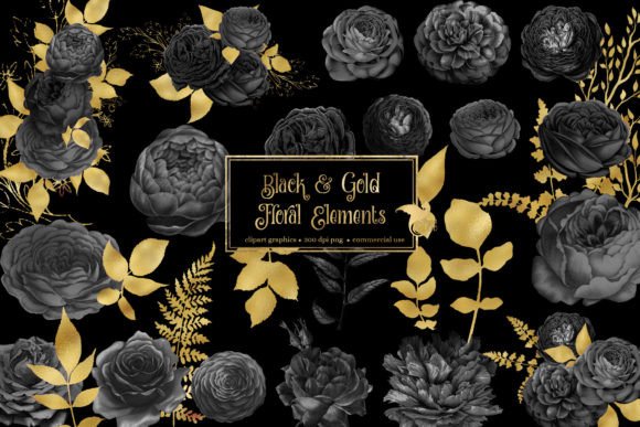 Download Black and Gold Floral Elements Clipart - Black Collection