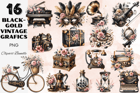 Download Black Gold Vintage Decor Clipart Grafics - Black Collection