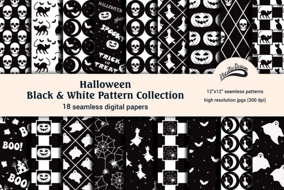 Download Black White Halloween Digital Paper Pack - Black Collection