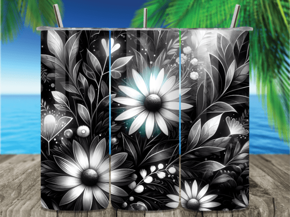 Download Black White Boho Floral Tumbler Wrap - Black Collection