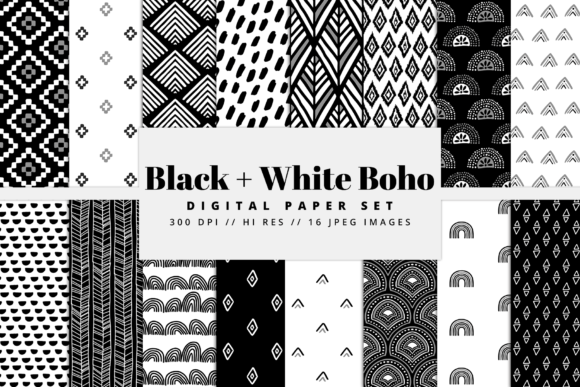 Download Black and White Boho Digital Paper Set - Black Collection