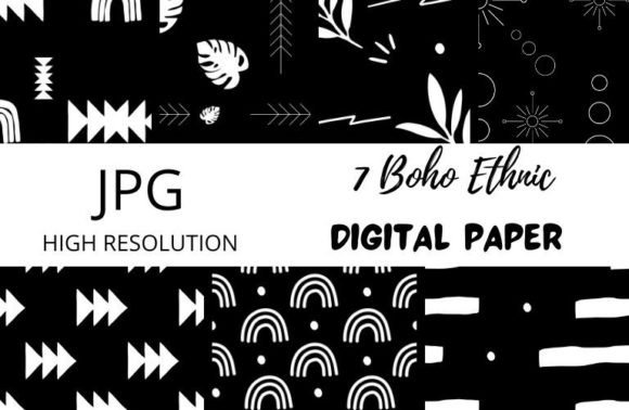 Download Black and White Boho Digital Papers - Black Collection