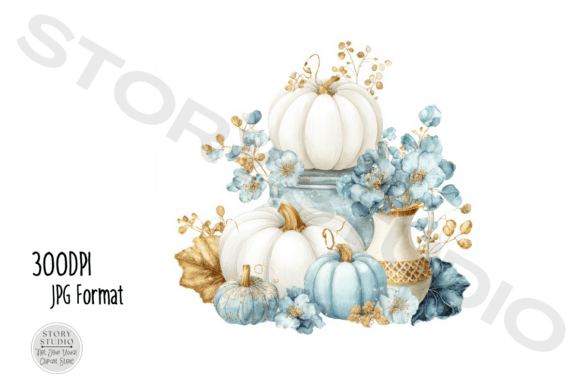Download Elegant Blue Gold Pumpkin Clipart Set - Elegant Collection