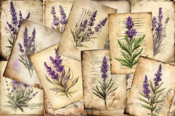 Download Lavander ATC Cards Junk Journal Ephemera - Card Collection