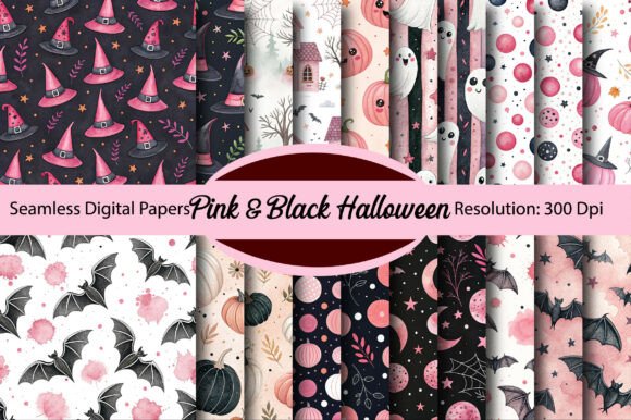 Download Pink &amp; Black Halloween Digital Paper - Black Collection