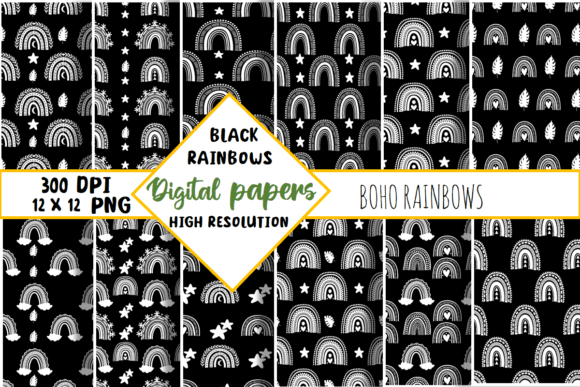 Download BLACK &amp; WHITE BOHO RAINBOW DIGITAL PAER - Black Collection