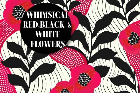 Download Whimsical Red Black and White Flowers - Black Collection